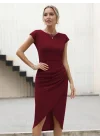 Kadın Yarım Ay Kollu Bisiklet Yaka Yandan Drapeli Ithal Krep Elbise