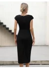 Kadın Yarım Ay Kollu Bisiklet Yaka Yandan Drapeli Ithal Krep Elbise