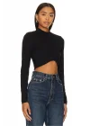 Kadın Siyah Balıkçı Yaka Uzun Kollu Asimetrik Kesim Sandy Crop Bluz
