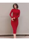 Kadın Yarım Balıkçı Yaka Süet Kumaş Fırsat ürün Midi Boy Elbise