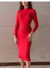 Kadın Yarım Balıkçı Yaka Süet Kumaş Fırsat ürün Midi Boy Elbise