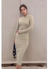 Kadın Yarım Balıkçı Yaka Süet Kumaş Fırsat ürün Midi Boy Elbise