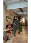 Kadın Yarım Balıkçı Yaka Süet Kumaş Fırsat ürün Midi Boy Elbise