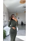 Kadın Yarım Balıkçı Yaka Süet Kumaş Fırsat ürün Midi Boy Elbise