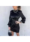Kadın Yarım Balıkçı Yaka Vatka Ve Büzgü Detay Mini Elbise