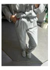 MetuCa Kadın Gri Gabardin Takım: Oversize Gömlek & Beli Lastikli Havuç Pantolon