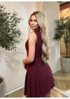 Kadın Yılbaşı özel Bisiklet Yaka Kolsuz Eteği Pileli Mini Elbise