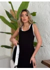 Kadın Yırtmaç Detaylı Viskon Kumaş Maxi Boy Cepli Iç Dahil Ikili Elbise
