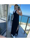 Kadın Yırtmaç Detaylı Viskon Kumaş Maxi Boy Cepli Iç Dahil Ikili Elbise