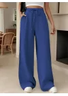 Kadın Yüksek Bel Bağcıklı Geniş Paçalı Uzun Bürümcük Pantolon