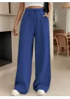 Kadın Yüksek Bel Bağcıklı Geniş Paçalı Uzun Bürümcük Pantolon