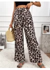 Kadın Yüksek Bel Beli Lastikli Bağcıklı Leopar Desenli Süprem Pantolon