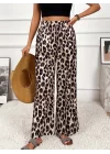 Kadın Yüksek Bel Beli Lastikli Bağcıklı Leopar Desenli Süprem Pantolon