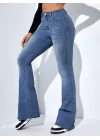 Kadın Yüksek Bel Cepli İspanyol Paçalı Kot Jeans Pantolon