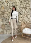 Kadın Yüksek Bel Dar Paça Kemer Dahil Kumaş Pantolon