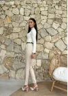 Kadın Yüksek Bel Dar Paça Kemer Dahil Kumaş Pantolon