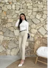 Kadın Yüksek Bel Dar Paça Kemer Dahil Kumaş Pantolon