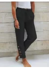 Kadın Yüksek Bel Lastikli Yandan Düğmeli Ithal Keten Pantolon