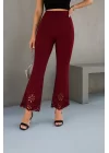 Kadın Yüksek Bel Paçaya Doğru Genişleyen Lazer çiçek Kesim Detaylı Ithal Krep Pantolon