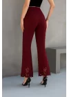 Kadın Yüksek Bel Paçaya Doğru Genişleyen Lazer çiçek Kesim Detaylı Ithal Krep Pantolon