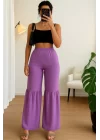 Kadın Yüksek Bel Parça Detay Bol Paça Pantolon