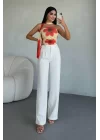 Kadın Yüksek Bel Plise Detay Bol Paça Pantolon