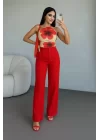 Kadın Yüksek Bel Plise Detay Bol Paça Pantolon