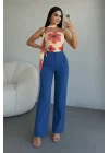 Kadın Yüksek Bel Plise Detay Bol Paça Pantolon