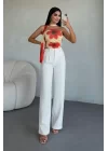 Kadın Yüksek Bel Plise Detay Bol Paça Pantolon