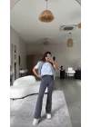 Kadın Yüksek Bel Süet Kumaş Ispanyol Paça Detay Pantolon