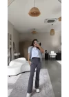 Kadın Yüksek Bel Süet Kumaş Ispanyol Paça Detay Pantolon