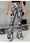 Kadın Yüksek Bel Zebra Desenli Tayt