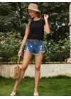 Kadın Yuvarlak Yaka Kolları Fırfırlı Krep Bluz