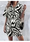 Kadın Zebra Desenli Pamuk-Polyester Kumaş İkili Takım