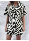 Kadın Zebra Desenli Pamuk-Polyester Kumaş İkili Takım