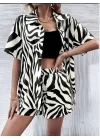 Kadın Zebra Desenli Pamuk-Polyester Kumaş İkili Takım