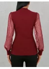 Kadınkolu Tül Detaylı Yarım Balıkçı Kaşkorse Bluz