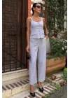 Kalın Askılı Bluz Pantolon Keten Takım 10187