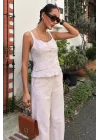 Kalın Askılı Bluz Pantolon Keten Takım 10187