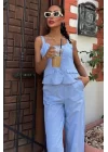 Kalın Askılı Bluz Pantolon Keten Takım 10187