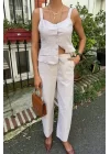 Kalın Askılı Bluz Pantolon Keten Takım 10187