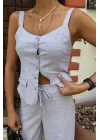 Kalın Askılı Bluz Pantolon Keten Takım 10187