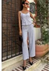 Kalın Askılı Bluz Pantolon Keten Takım 10187