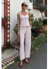 Kalın Askılı Bluz Pantolon Keten Takım 10187