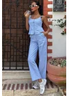 Kalın Askılı Bluz Pantolon Keten Takım 10187