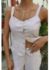 Kalın Askılı Bluz Pantolon Keten Takım 10187