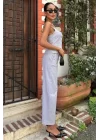 Kalın Askılı Bluz Pantolon Keten Takım 10187