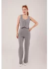 Kalın Askılı Düğmeli Yelek Ve Pantolon Gri Takım