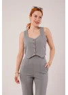 Kalın Askılı Düğmeli Yelek Ve Pantolon Gri Takım
