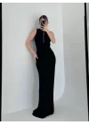 Kalın Fitilli Uzun Triko Elbise - Siyah